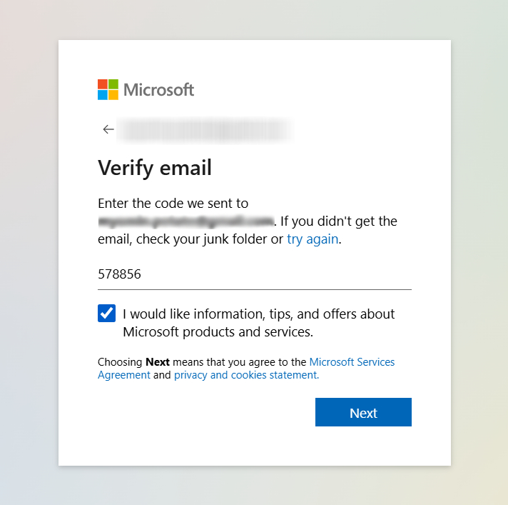 step 5 comfirm code for free account